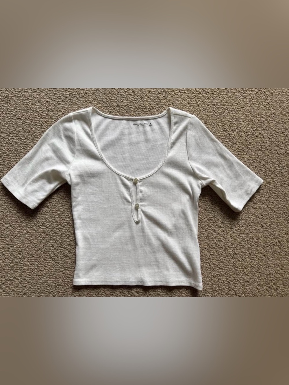 Abercrombie & Fitch Cream Soft Ribbed Top with Button Loop